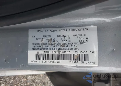 2012 Mazda 3 I Sport из США, поврежденный, VIN JM1BL1UF2C1590107